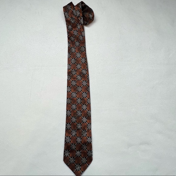Ermenegildo Zegna Brown/Bronze Wheel Print Neck Tie - Picture 7 of 10